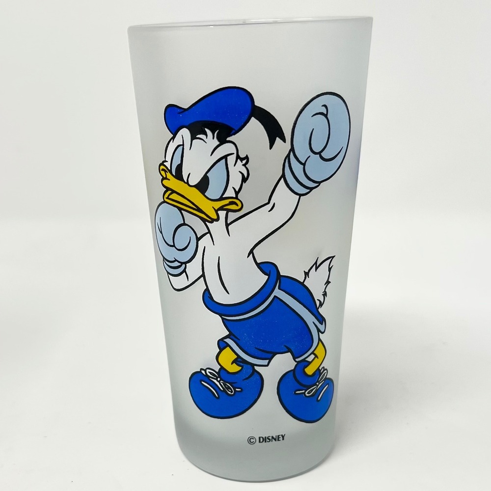 Vintage Monkeys of Melbourne Frosted Glass Donald Duck Disney Tumbler 90s